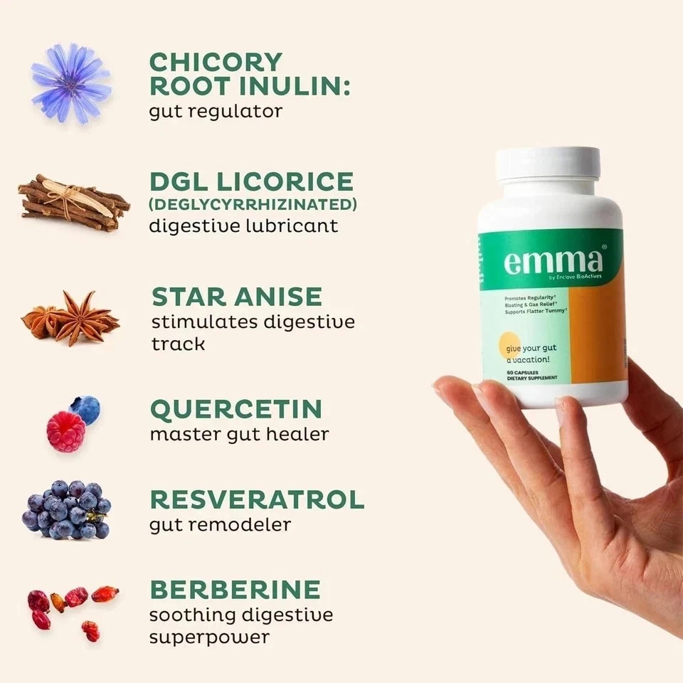 3 bottles Emma Gut Health Supplement for Gas & Bloating Relief,Leaky Gut Repair-