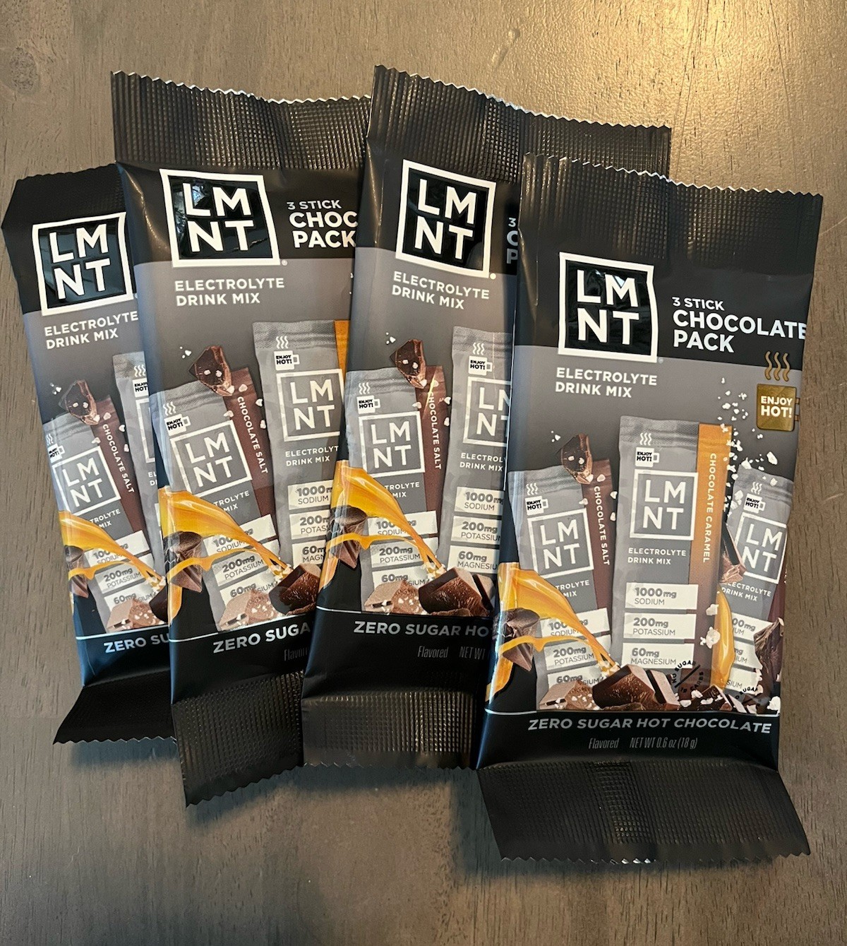 4 Packs of 3 – LMNT Zero Sugar Hot Chocolate Electrolyte Drinks EXP 6/27