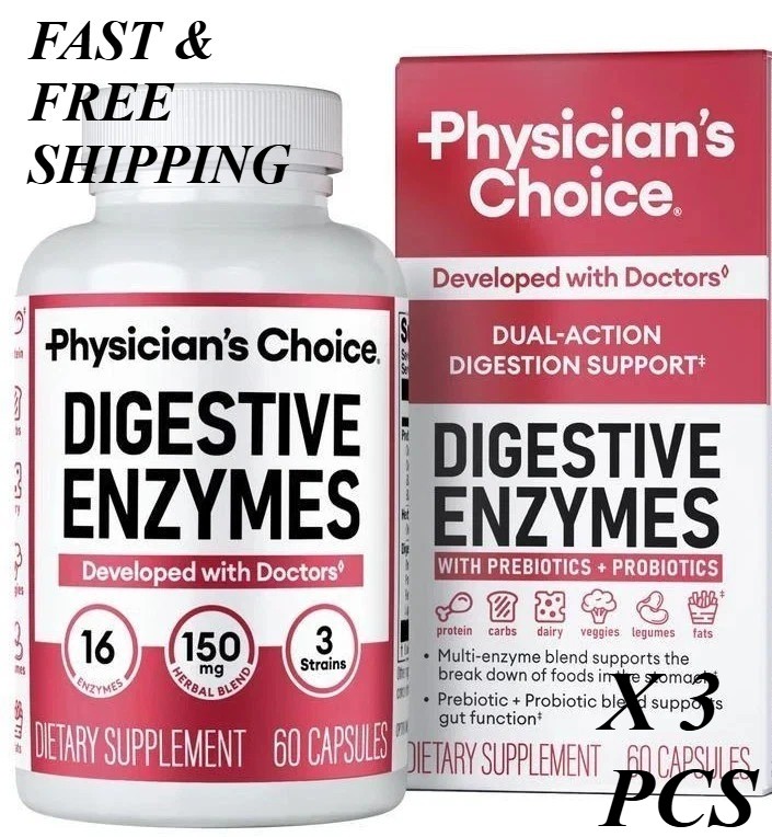 Multi CHOICE Digestive Enzymes – Physician’s Enzymes, Organic Prebiotics – 60 CT