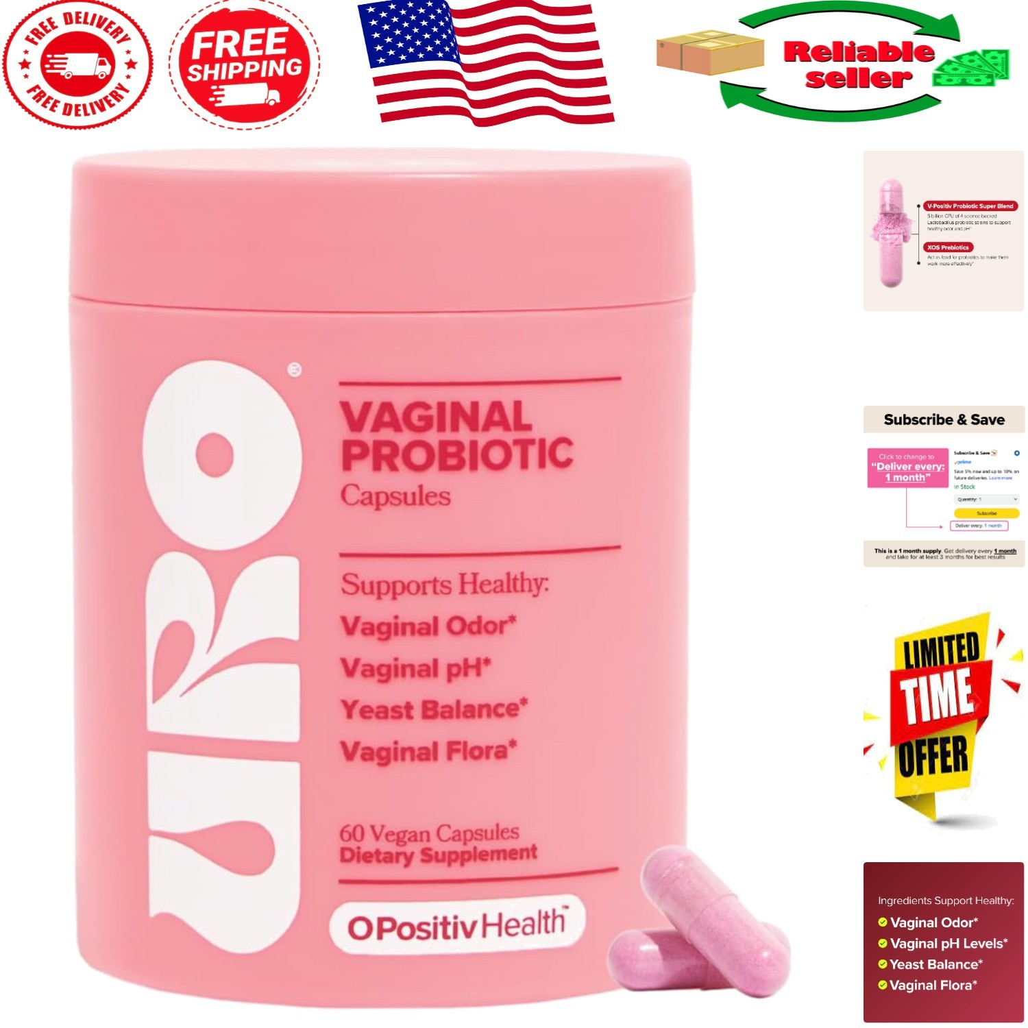 Natural Vaginal Probiotics – 60 Capsules for Optimal pH Balance & Flora Health