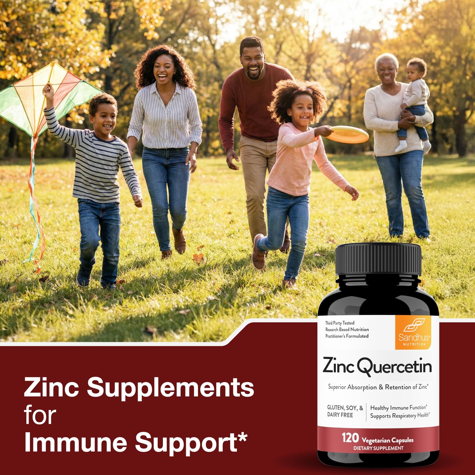 Sandhu’s Zinc Quercetin 120 Vegetarian Capsules (Pack 120 Count of 1)