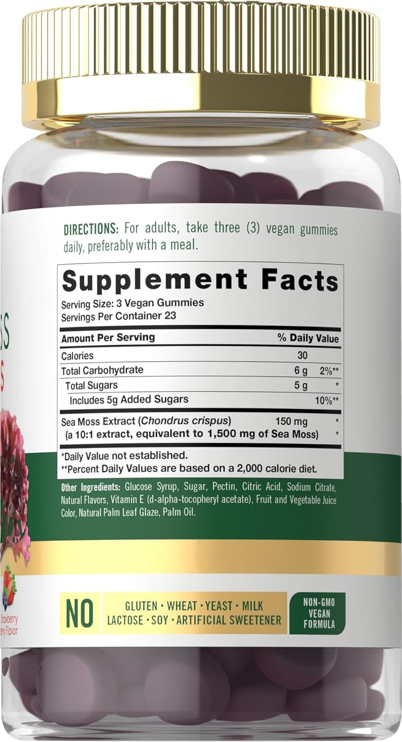 Sea Moss Gummies | 70 Count | Strawberry Blueberry Flavor | Vegan, Non-Gmo, Glut