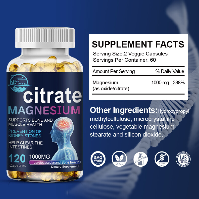 Magnesium Citrate Capsules 1000mg Supports Bone,Heart Health Citrato De Magnesio