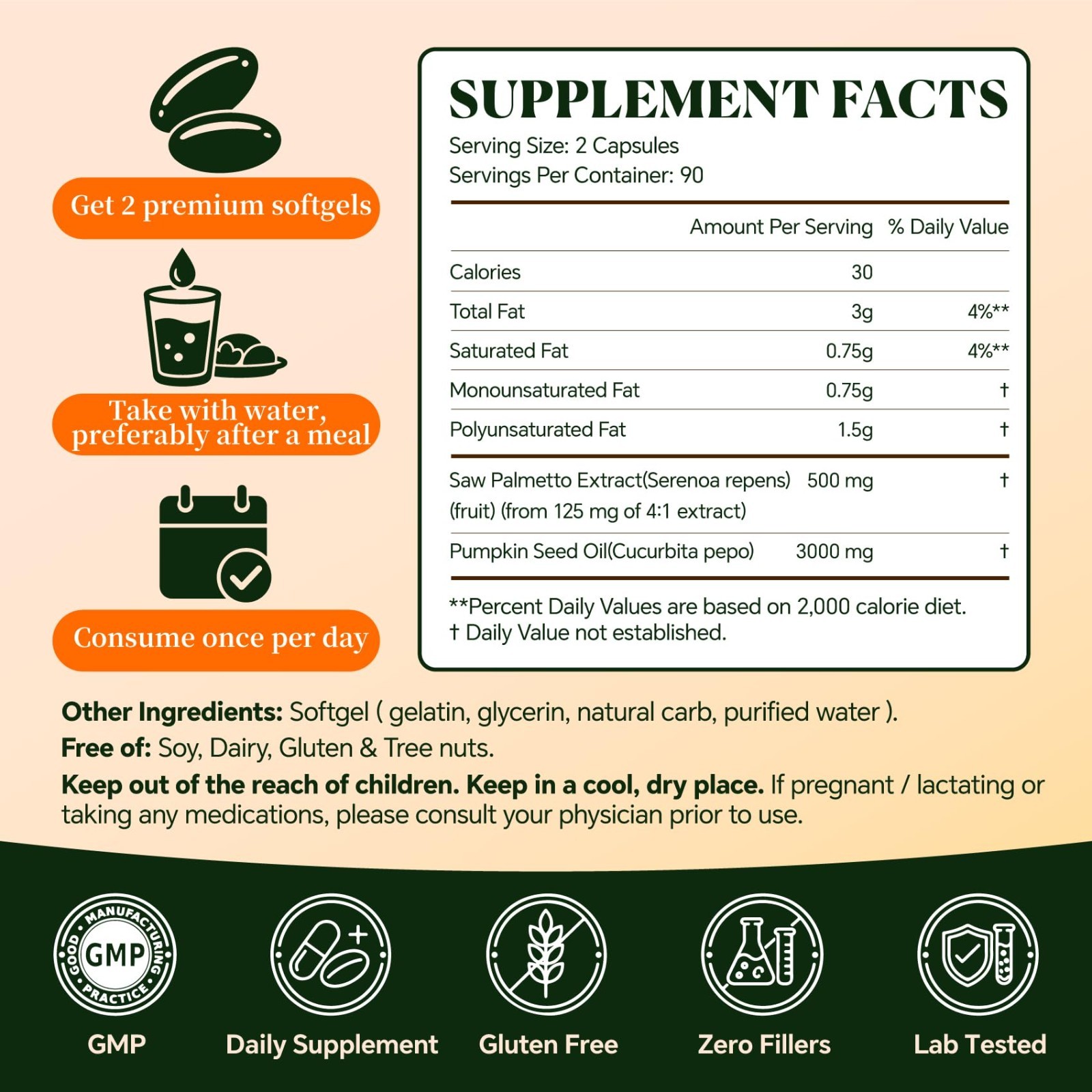 3000mg Saw Palmetto Softgels for Hair & Prostate Health – 180 Cold Pressed Capsu