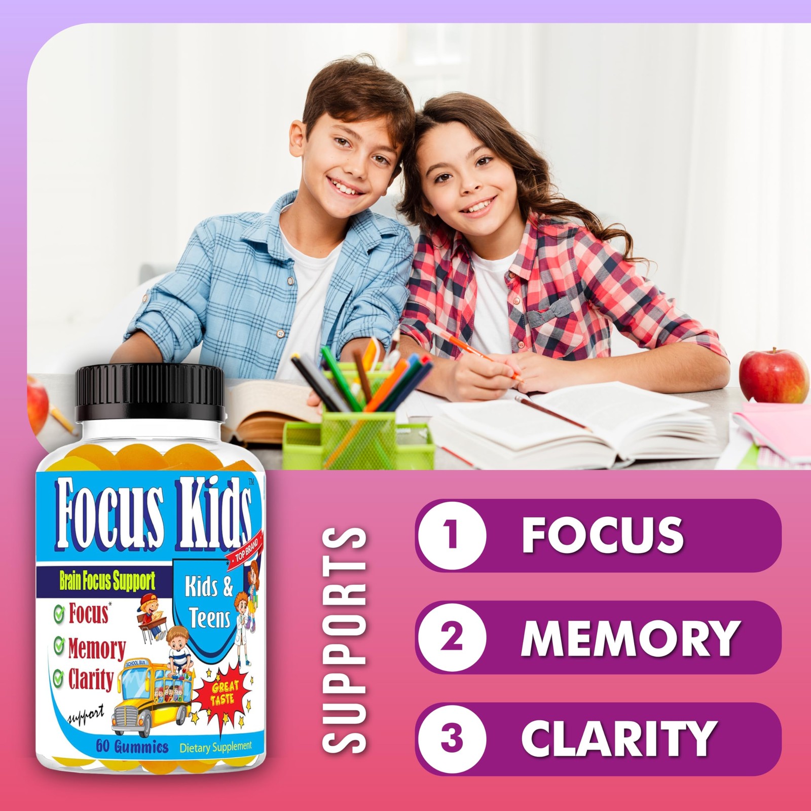 Focus Kids Gummies for Kids and Teens, Attention, Memory Concentration, Focu…