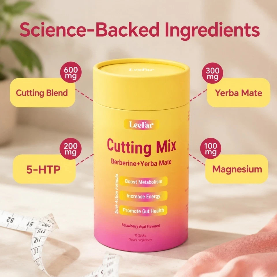 LeeFar Cutting Drink Mix Strawberry Açaí, Berberine 5-HTP Three0 Servings