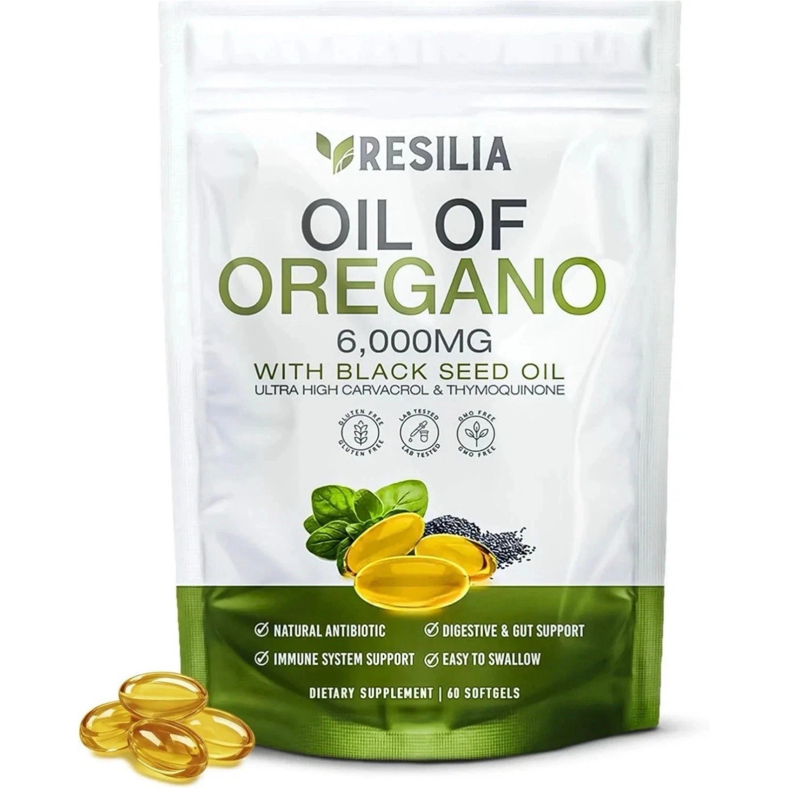 Resilia Oil of Oregano 6000mg Black Seed Oil 60 Softgels Immune Support New