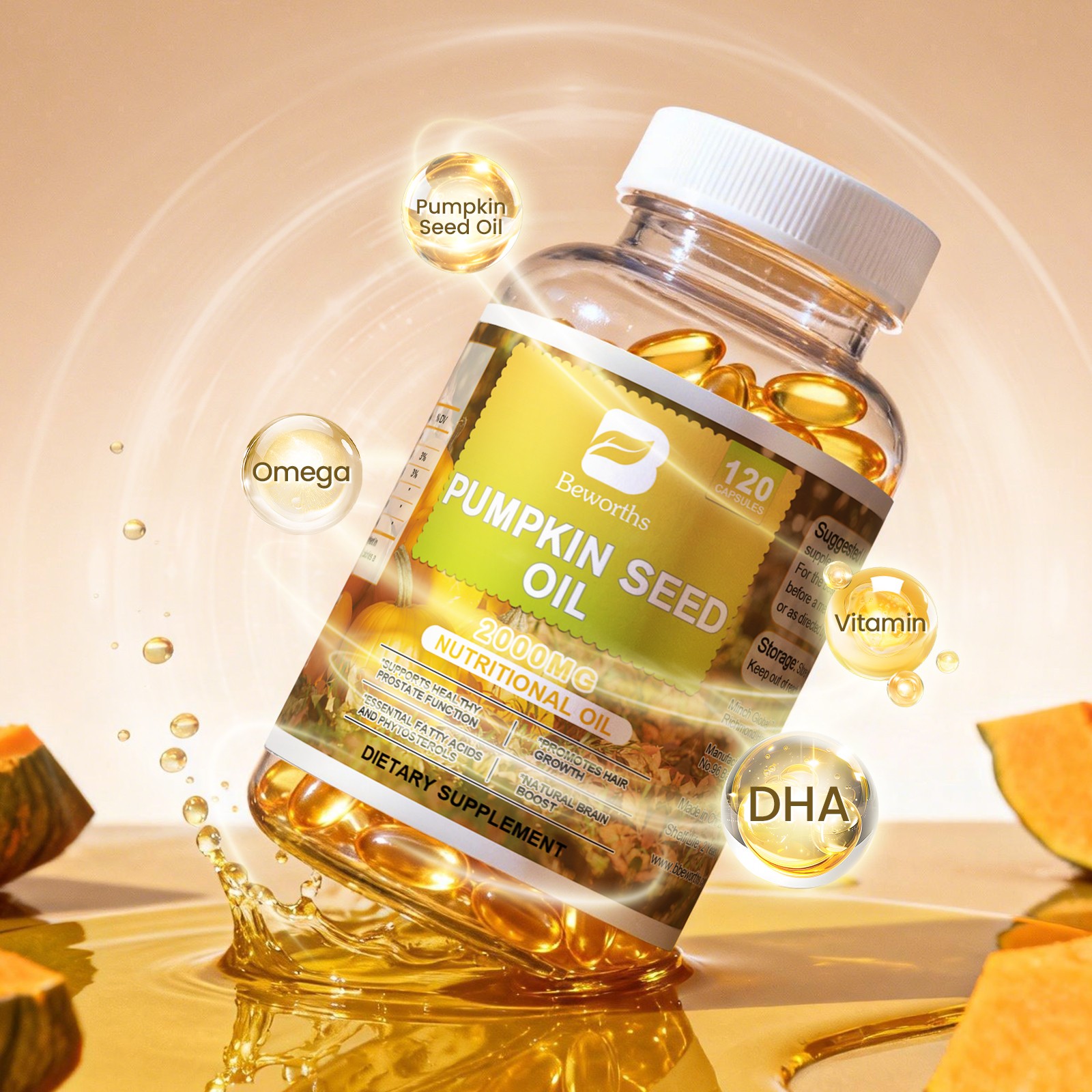 1/2/4 Bottles Pumpkin Seed Oil Capsules 2000mg Nutrional Oil, Brain Boost