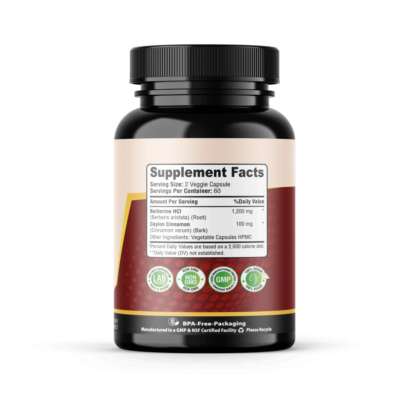 Berberine HCl & Ceylon Cinnamon – 1,300mg | Organic | No Fillers | 120 Capsules