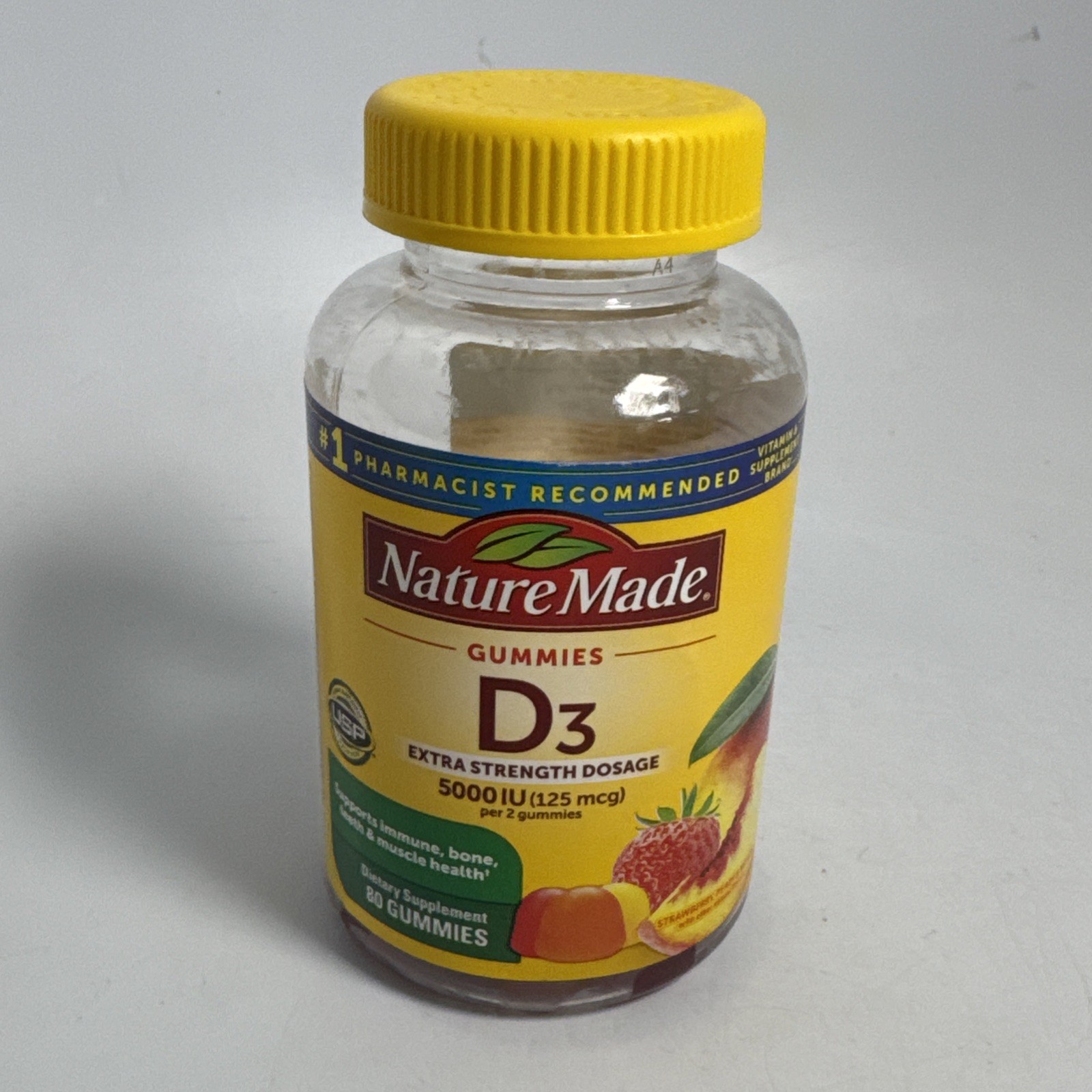 Nature Made Extra Strength D3 Gummies Strawberry Peach & Mango 5000 IU 02/2027