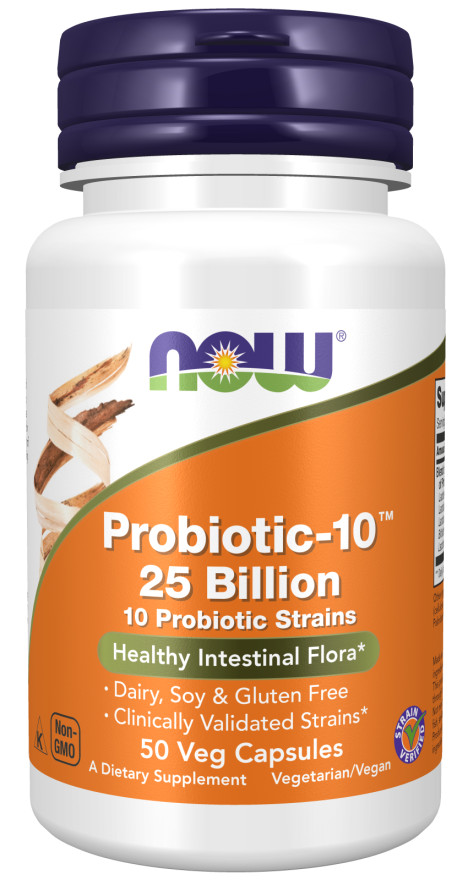 Now Foods Probiotic-10, 25 Billion, 10 Probiotic Strains, 50 Veg Caps 08/25EXP