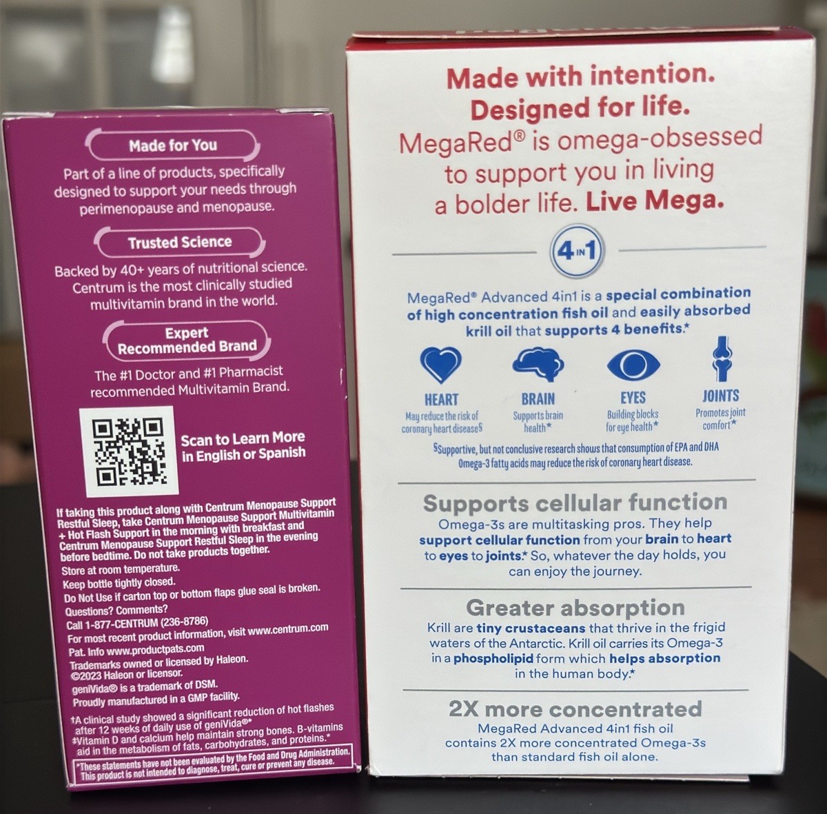 MegaRed Omega 3 Fish Oil 500/ Centrum Menopause Support