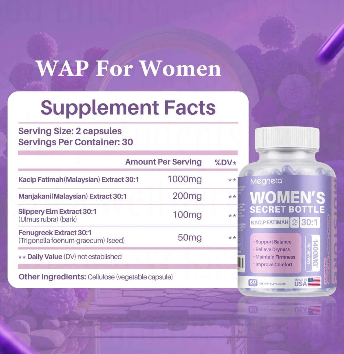 Women’s Secret Bottle Capsules – Natural Dietary Supplement – 60Count