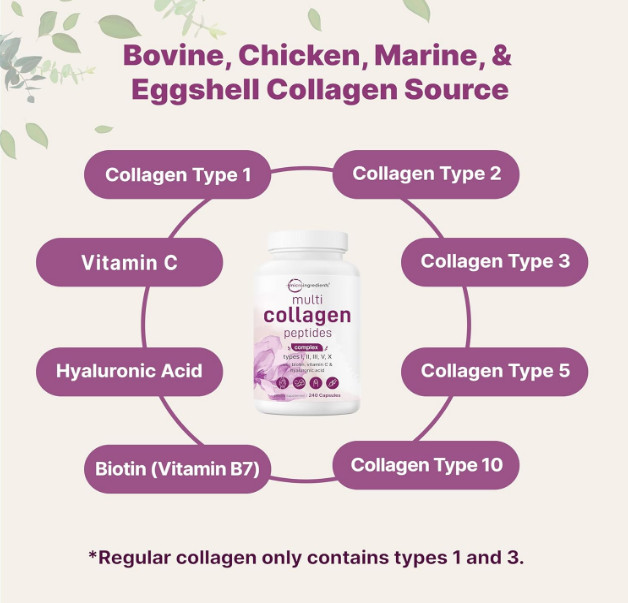 Micro Ingredients Multi Collagen Pills Designed for Women & Men, 240 Capsules