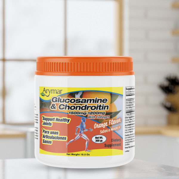 Arymar Glucosamine & Chondroitin Powder 1500mg-1200mg Orange Flavor 10.58 Oz