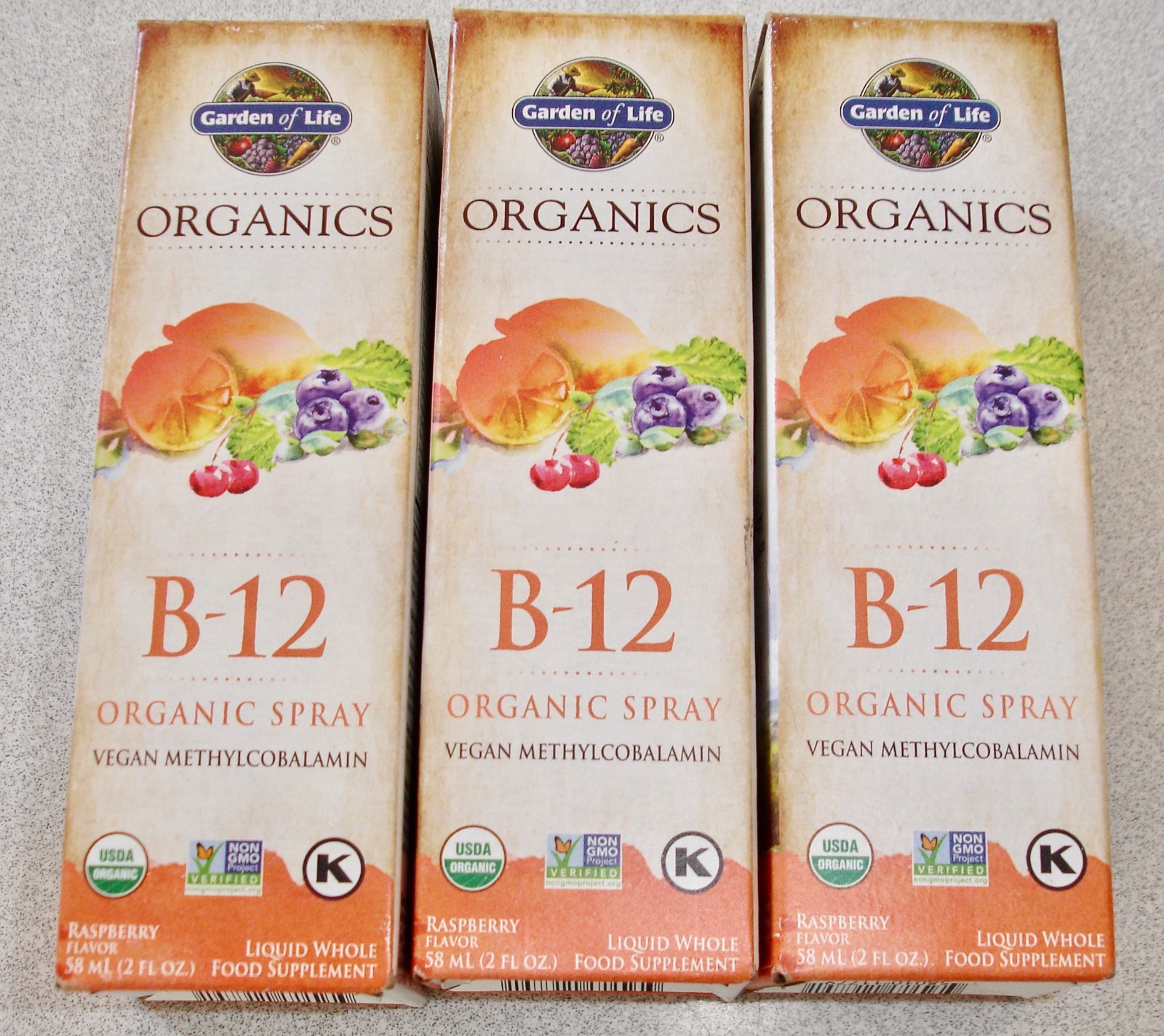 Lot of 3 Garden Of Life VITAMIN B-12 SPRAY 2 fl oz ( Raspberry 06/26