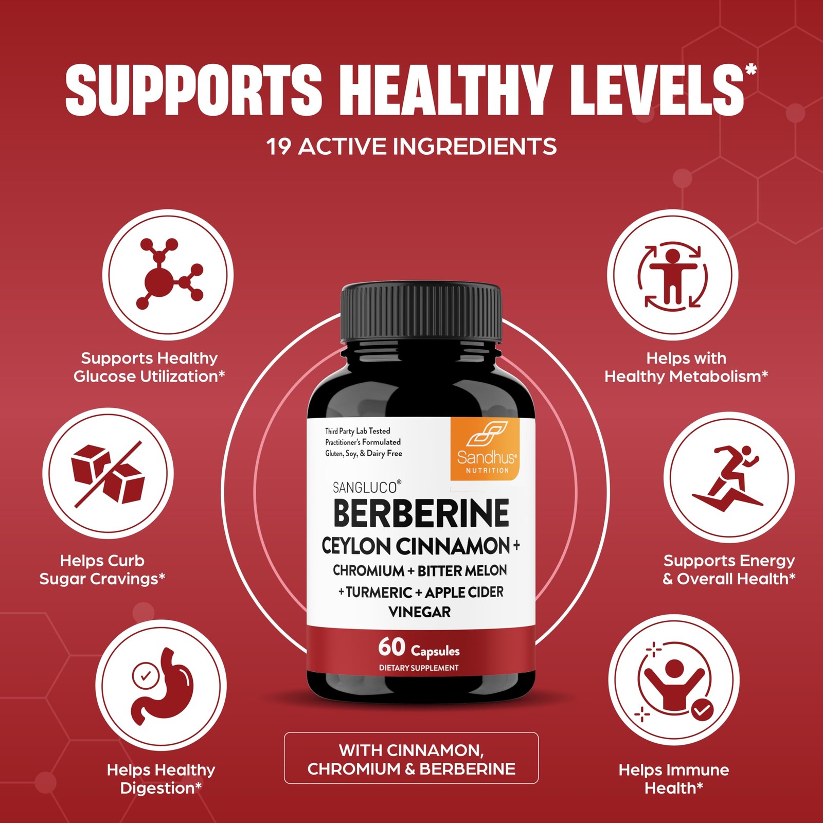 Sangluco Berberine Ceylon Cinnamon Chromium Turmeric Apple Cider Vinegar Bitt…