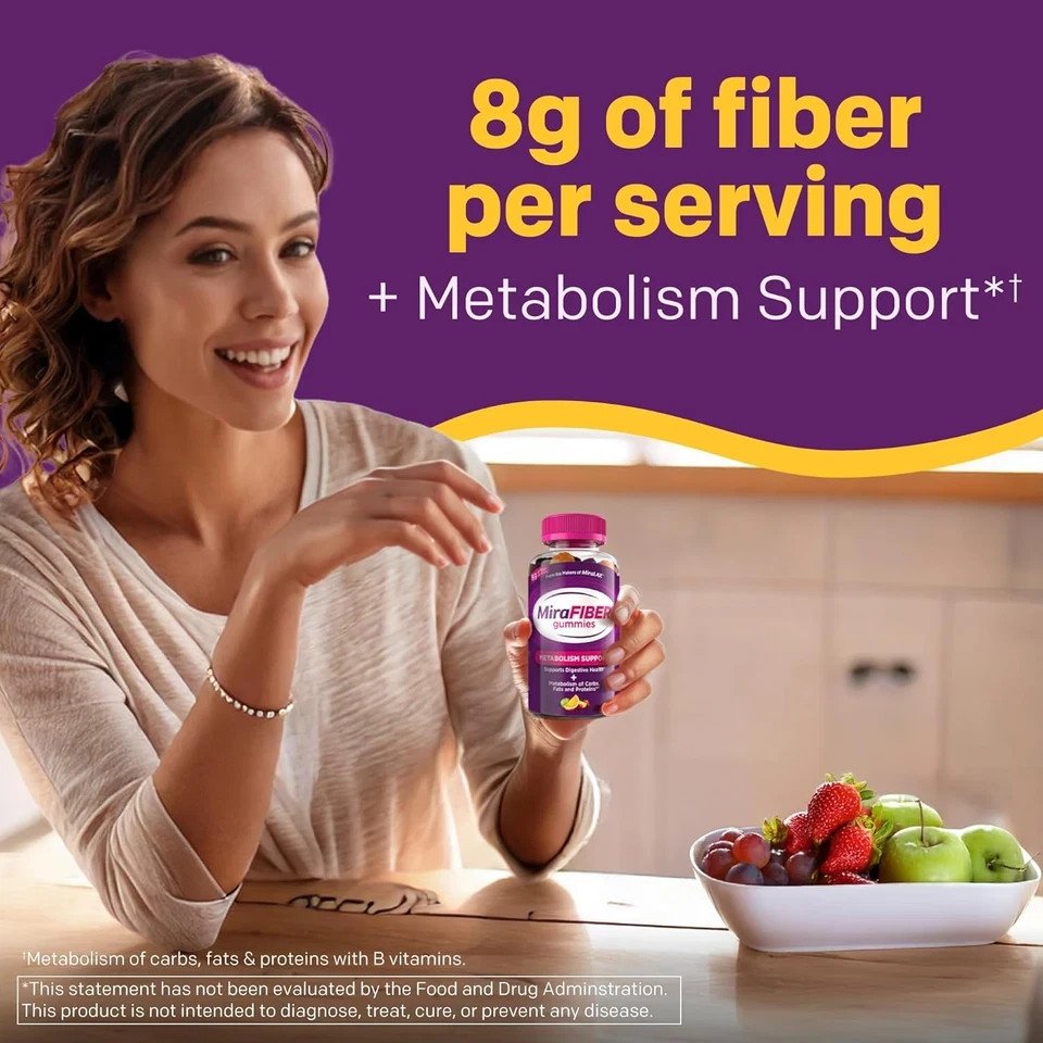 MiraFIBER Gummies 72 Ct Prebiotic Fiber Mixed Fruit 8g Per Serving