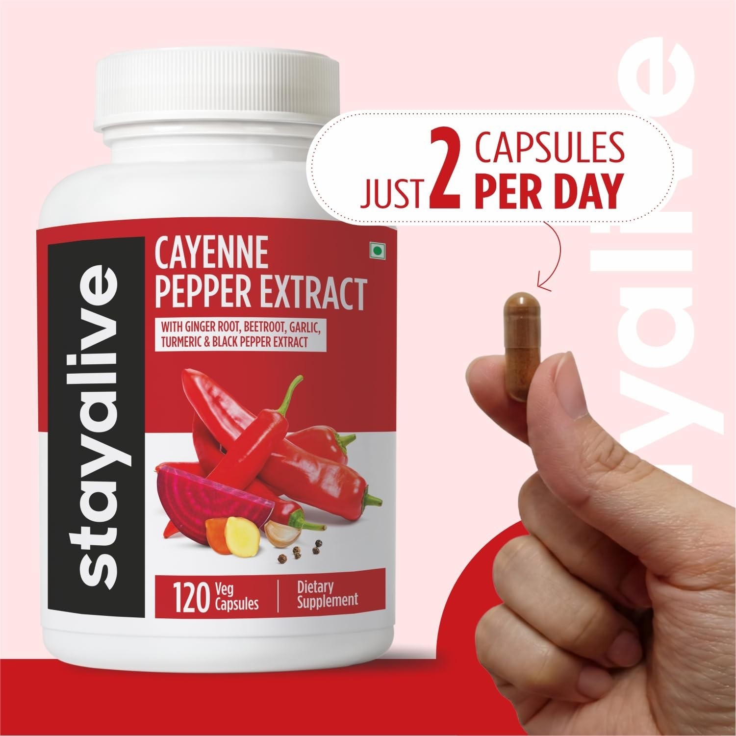Cayenne Pepper Capsules, 6-in-1 Capsicum Blend w/Ginger, Garlic, Turmeric, Beet