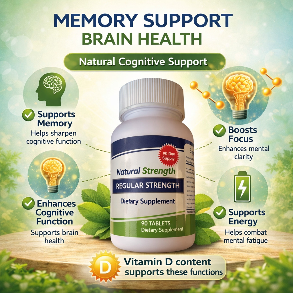 Natural Regular Strength Memory Support Brain Health Supplement 90 Tabs 01/27