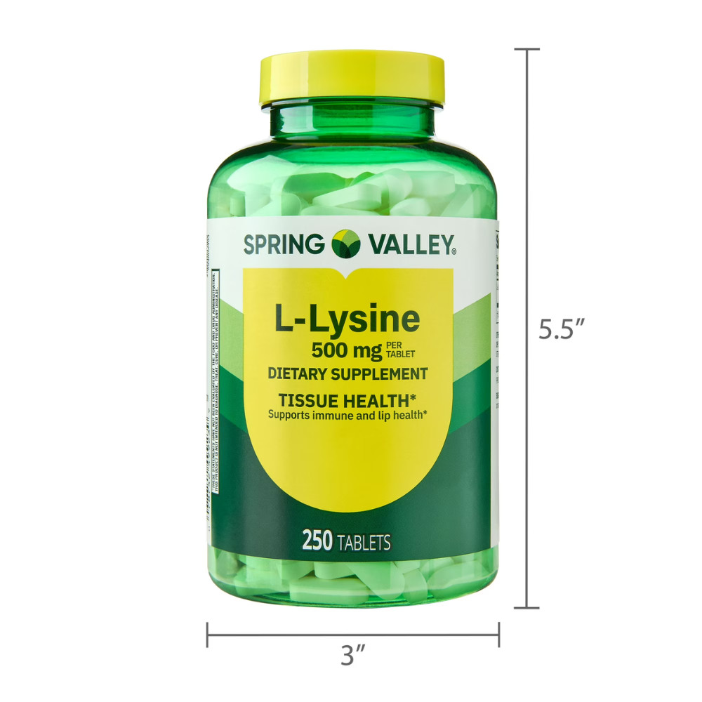 Spring Valley L-Lysine 500MG Dietary Supplement – 250 Count, Gluten Free, 1 Pack