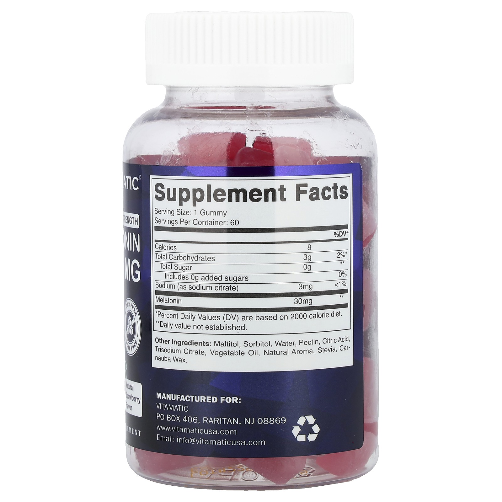 Extra Strength Melatonin, Natural Strawberry, 30 mg, 60 Gummies