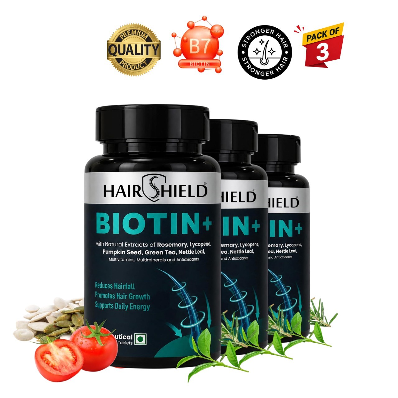 3x Hair.shield Biotin+ Hair Skin Nails 60 Tablets
