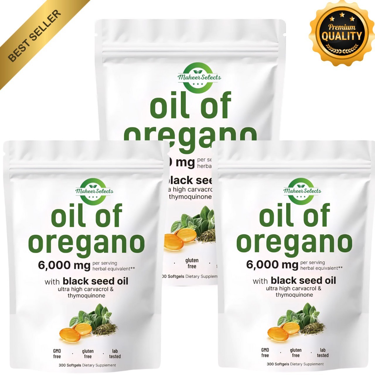 Oil of Oregano Softgels with Black Seed Oil – 6000mg Oregano Oil { Pack of 3 }