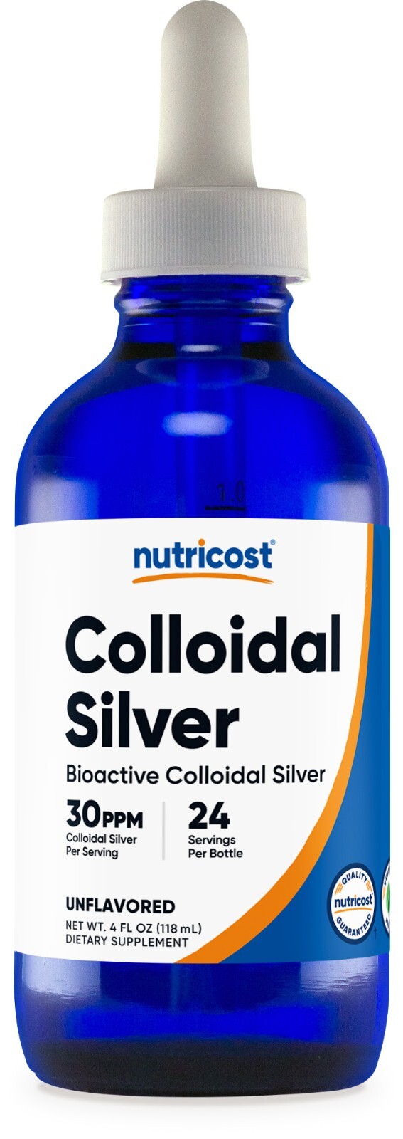 Nutricost Colloidal Silver 4oz 30PPM – Cobalt Blue Glass Bottles, Bio-Active