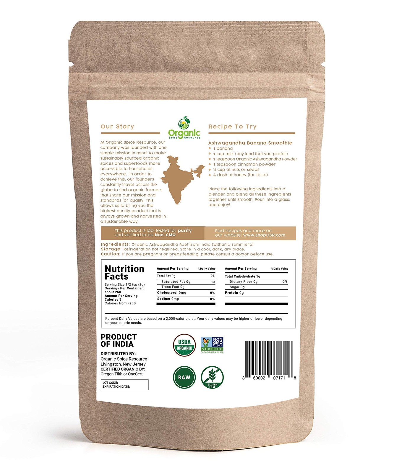 Organic Ashwagandha Root Powder 1.10 lbs | Non-GMO Indian Ginseng, Raw India