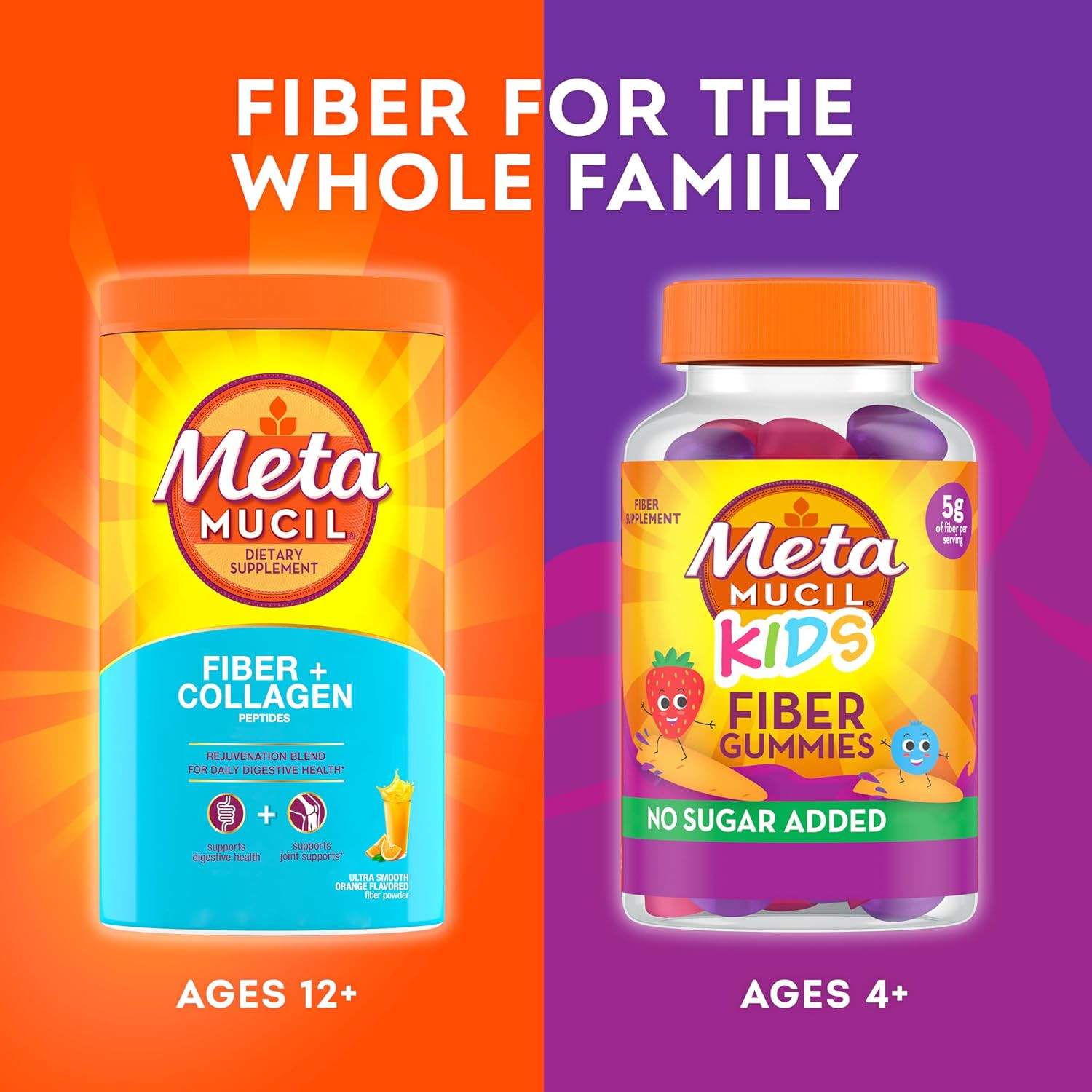 Metamucil Daily Fiber + Collagen, Psyllium Husk Powder, Plant Based Fiber Supple