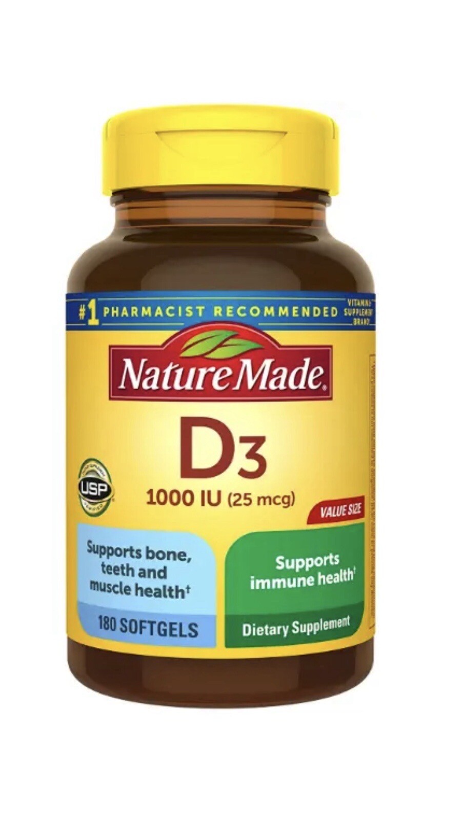Nature Made Vitamin D3 1000 IU (25mcg), 180 Softgels 031604026769VL