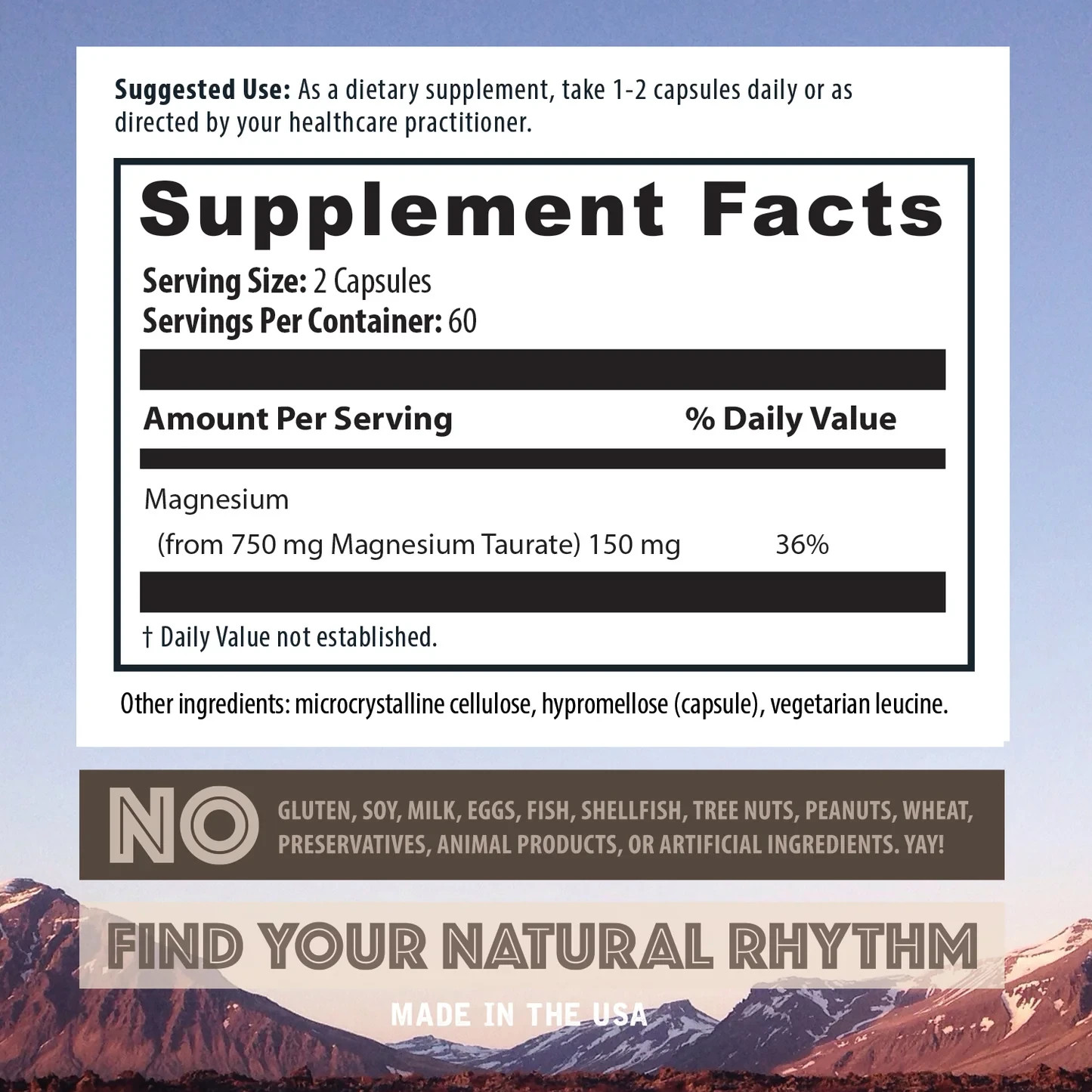 12 bottles of Magnesium Taurate by Natural Rhythm, 120 capsules, 750 mg