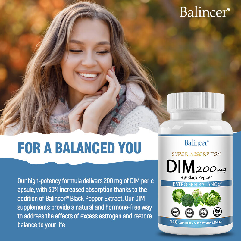 DIM (Diindolylmethane) 200 mg with BioPerine, Estrogen Balance, 30-120 Tablets