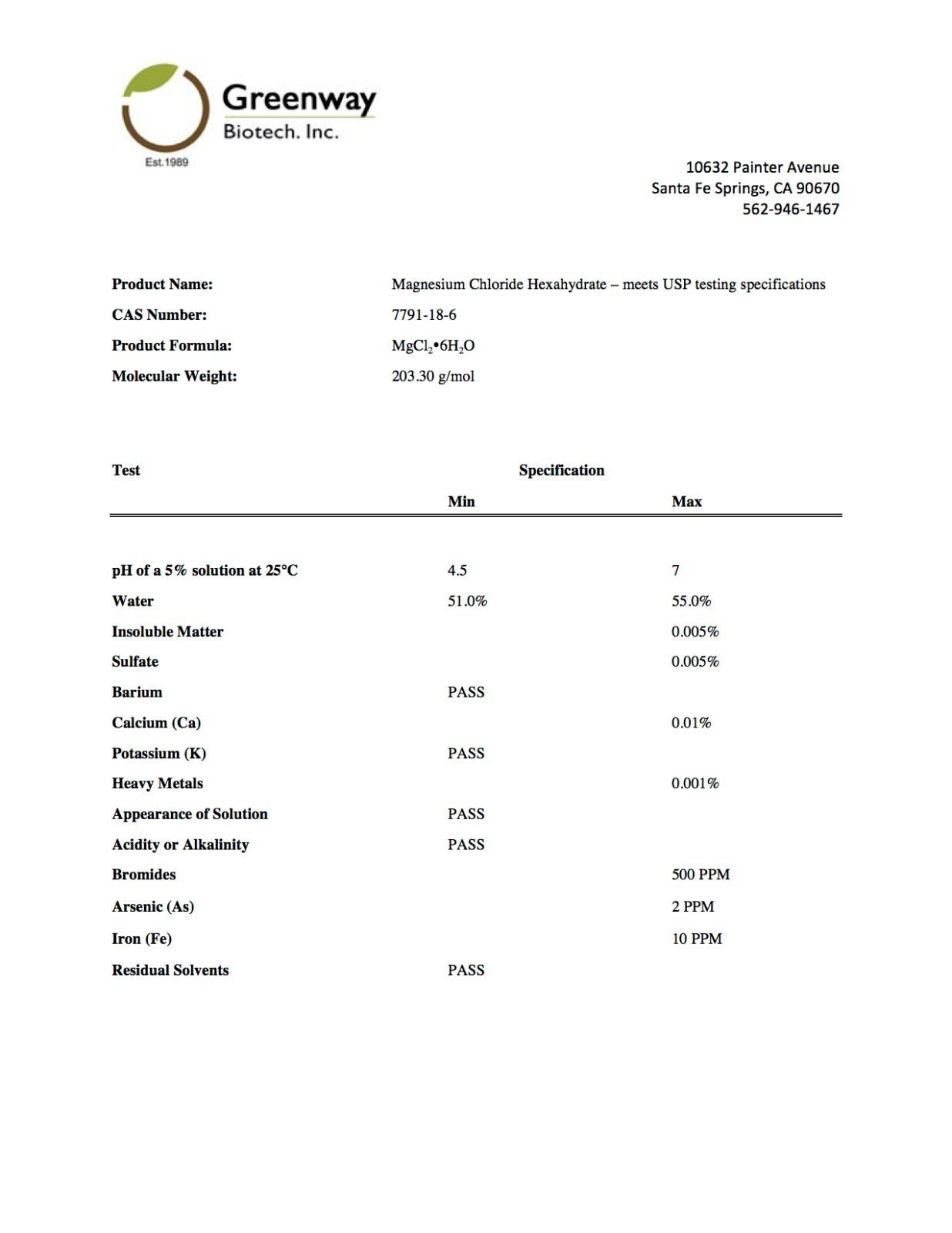 Magnesium Chloride Pharmaceutical Grade 100% Edible “Greenway Biotech” 2 Pounds