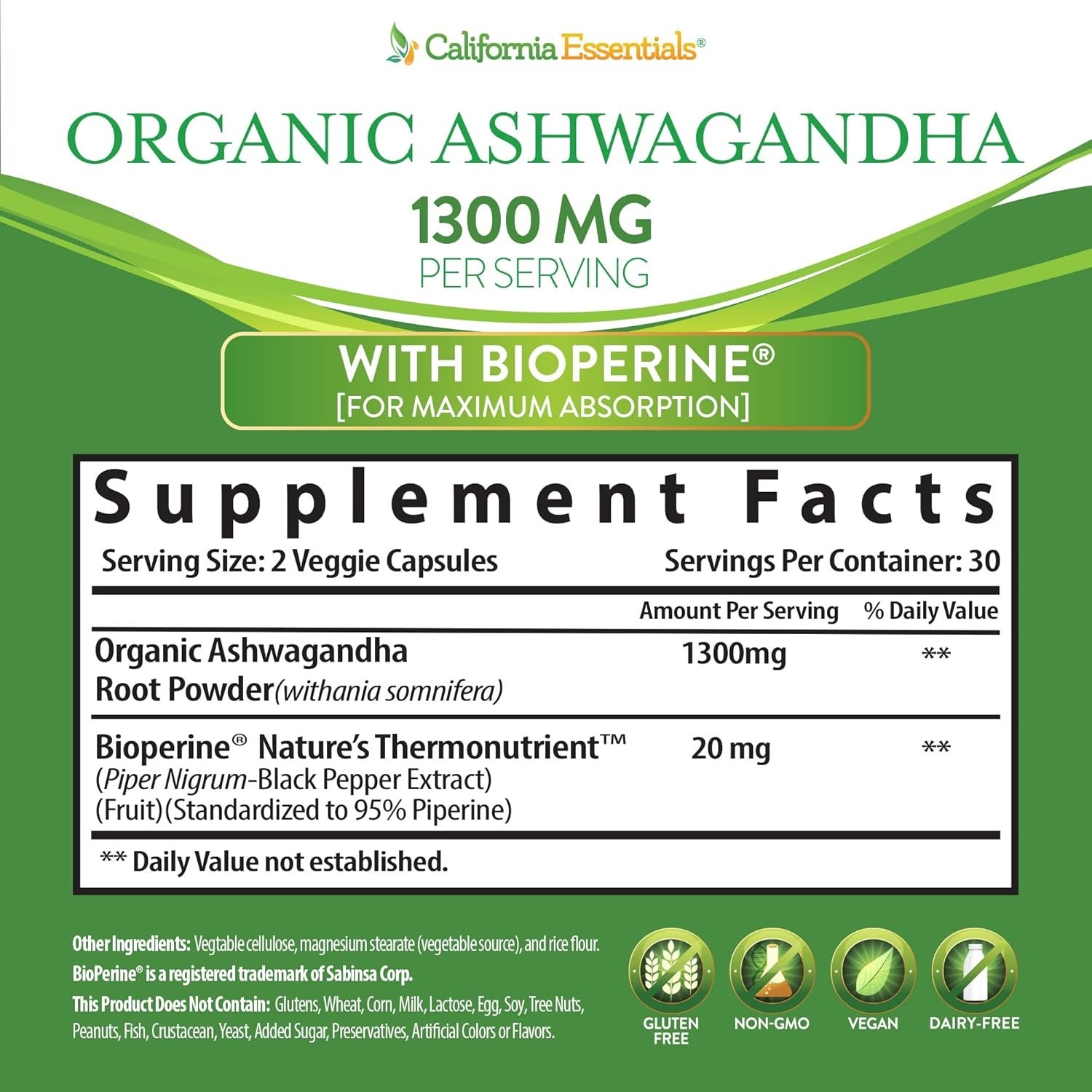 ORGANIC ASHWAGANDHA-1300MG PER SERVE-ENERGY-STRENGTH-LONGEVITY-SEALED-FREE SHIP