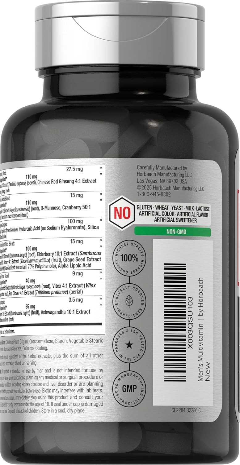 Men’s Multivitamin 50 Plus | 60 Caplets | Non-GMO & Gluten Free | by Horbaach