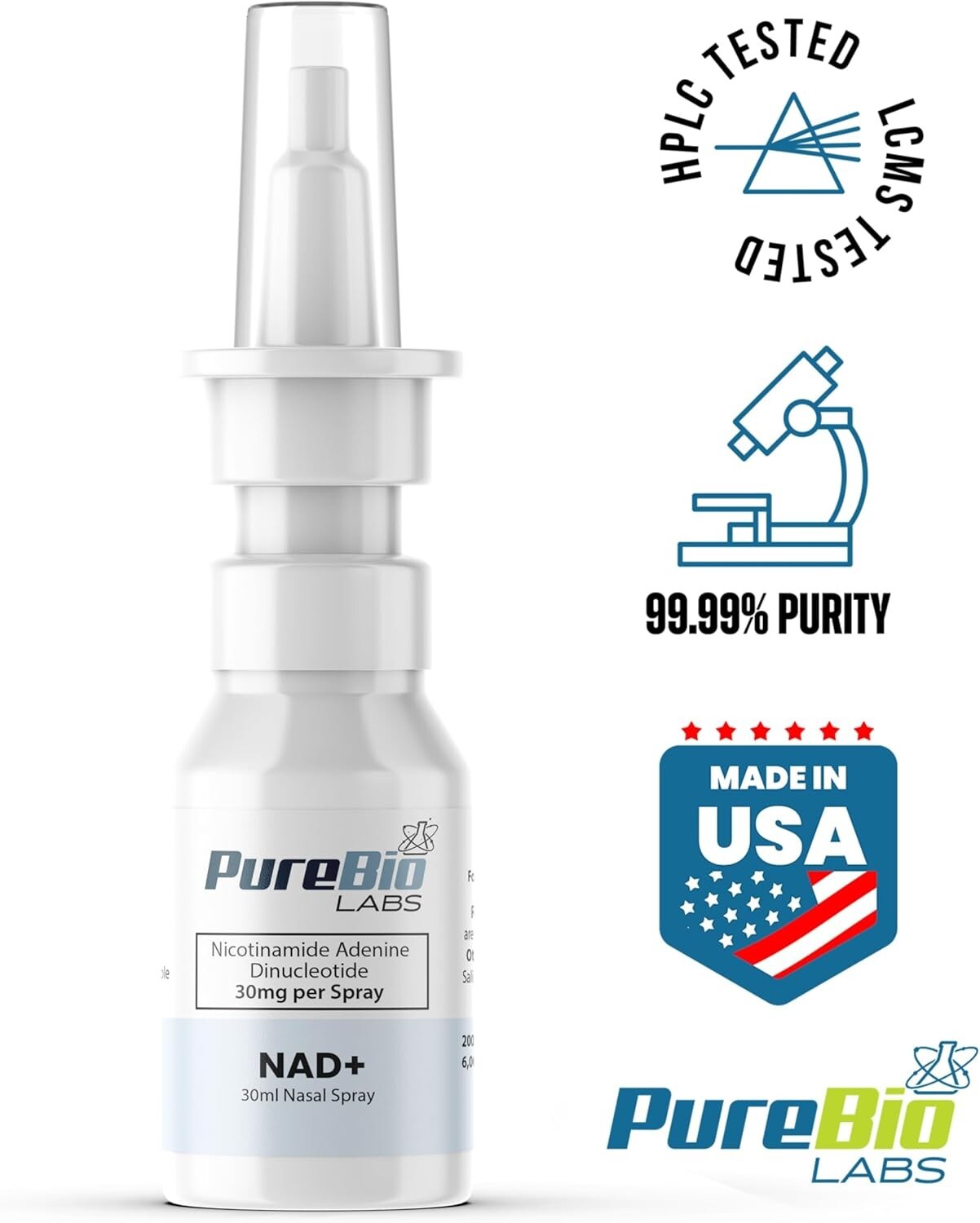 NAD+ Nasal Spray – 30mg/Spray, 30ml, 200 Sprays, USA Made – 1 Bottle