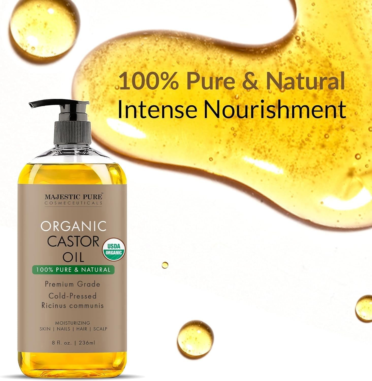 USDA Organic Castor Oil – 100% Pure, Cold Pressed, 8 Fl Oz