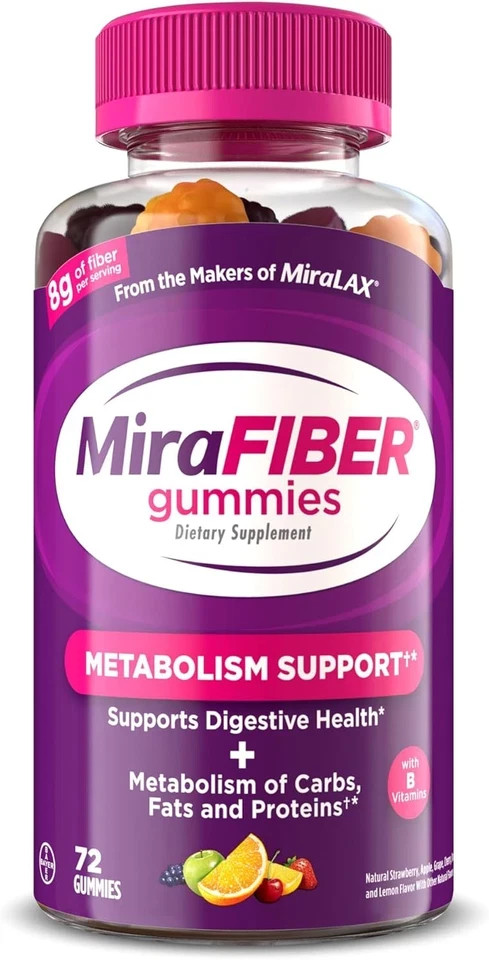 MiraFIBER Gummies 72 Ct Prebiotic Fiber Mixed Fruit 8g Per Serving