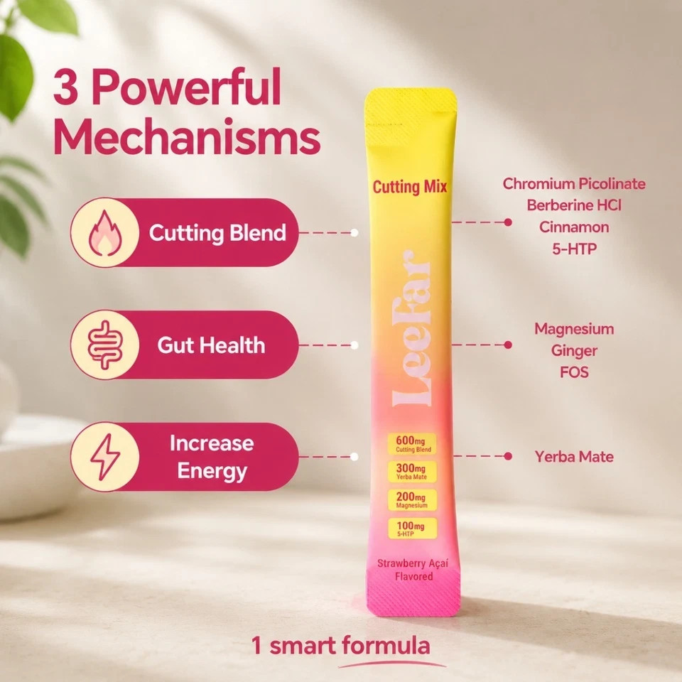 LeeFar Cutting Drink Mix Strawberry Açaí, Berberine 5-HTP Three0 Servings