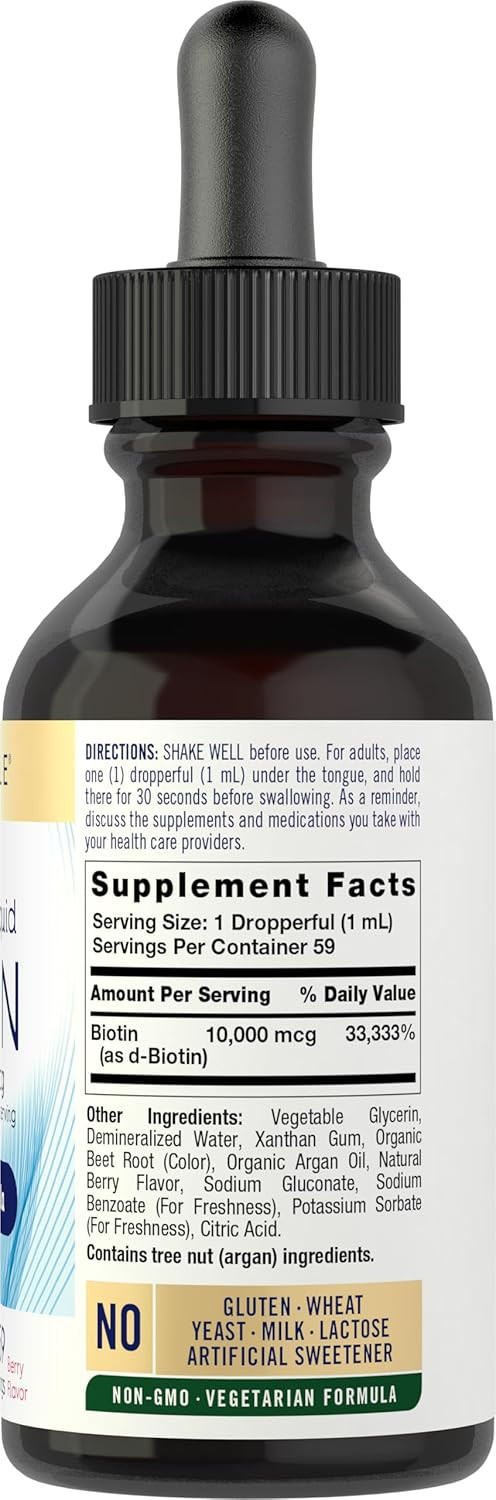 Liquid Biotin 10000mcg | Extra Strength Gel Drops | 2 oz | by Carlyle