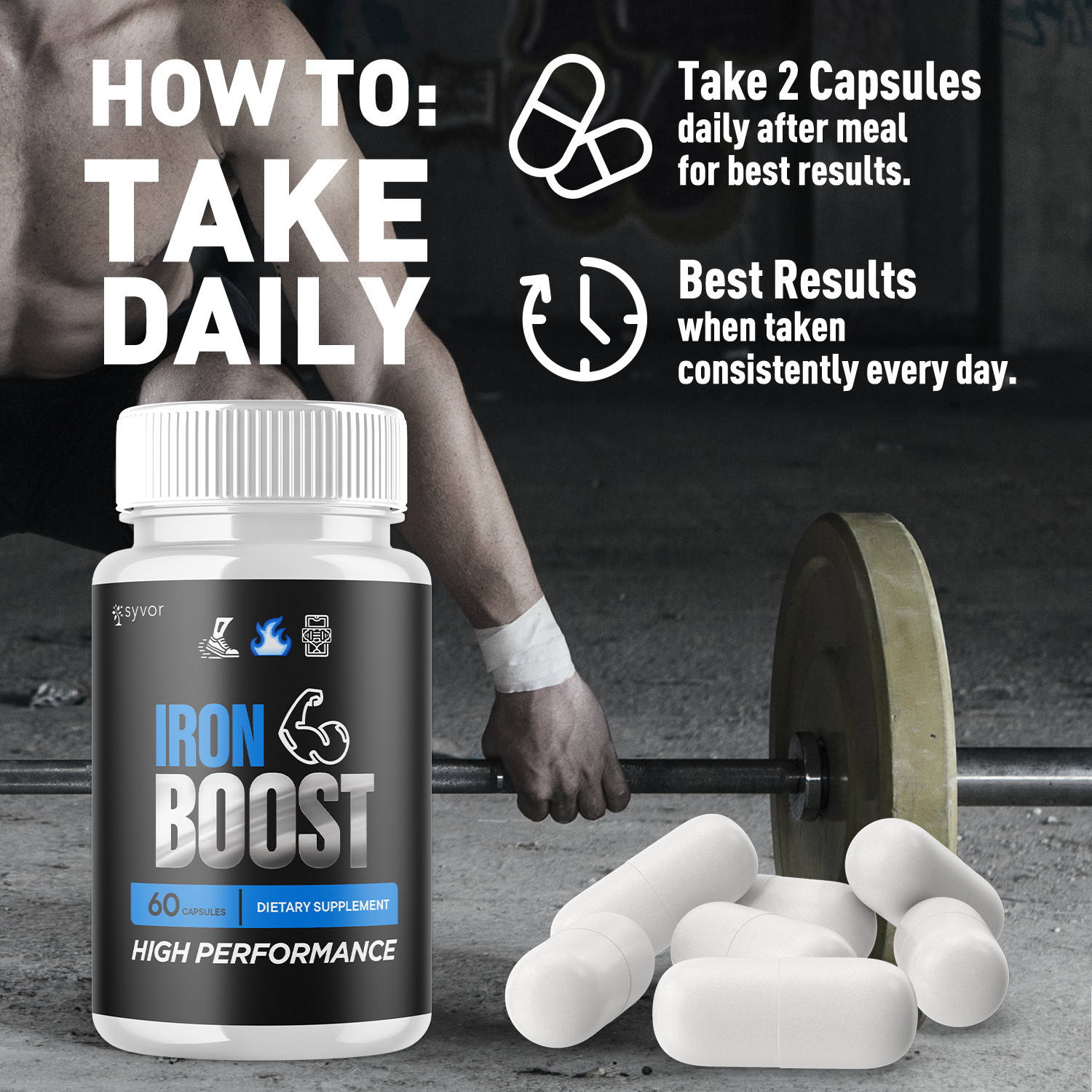 (1 Pack) Iron Boost Male Support Supplement Advanced Formula IronBoost 60 Caps