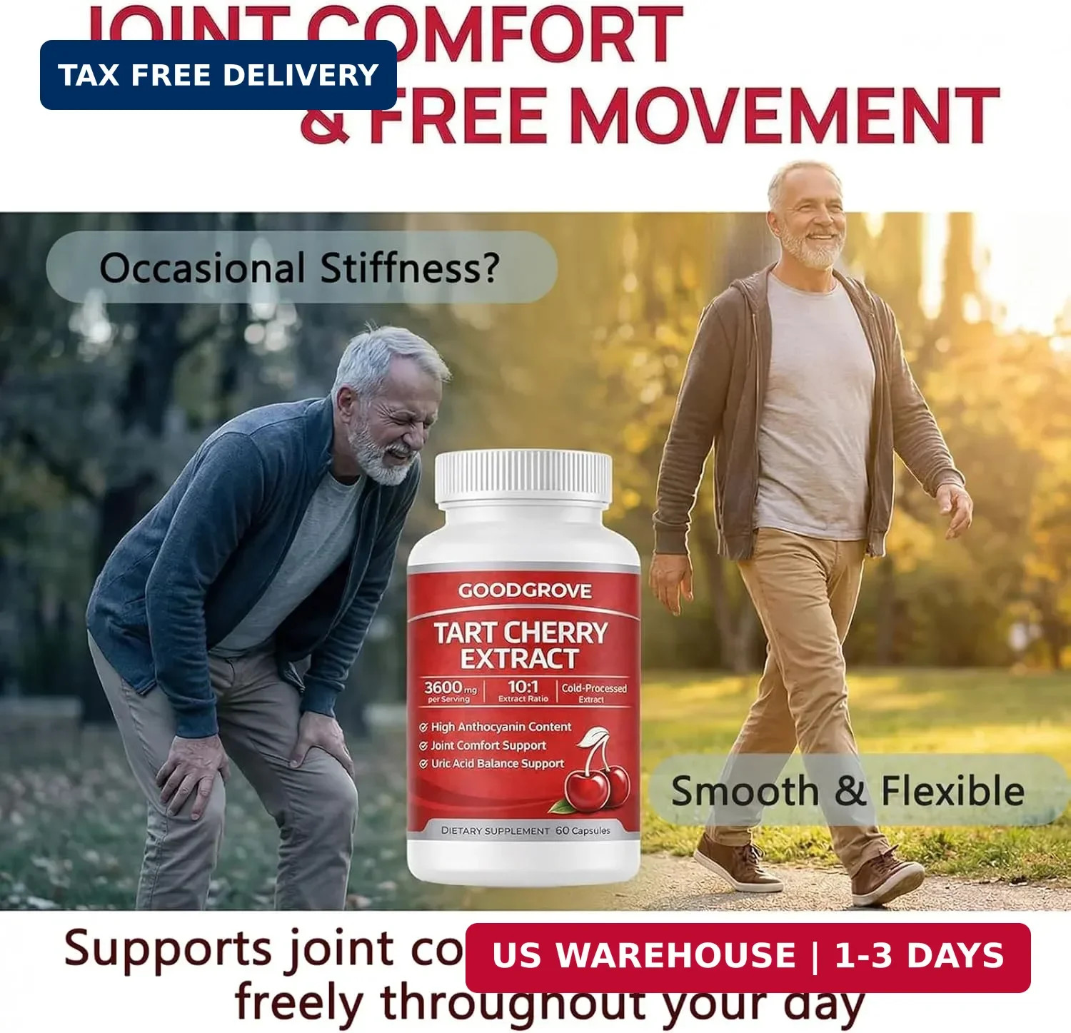 Tart Cherry Extract Capsules 3600mg Joint Support Supplement 60 Count Pack