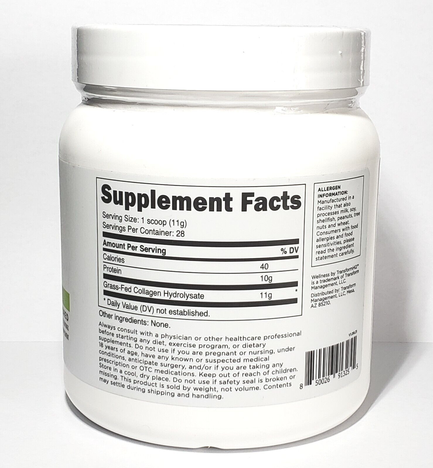 TransformHQ Wellness COLLAGEN – 28 Servings UNFLAVORED – Grass-Fed Transform HQ
