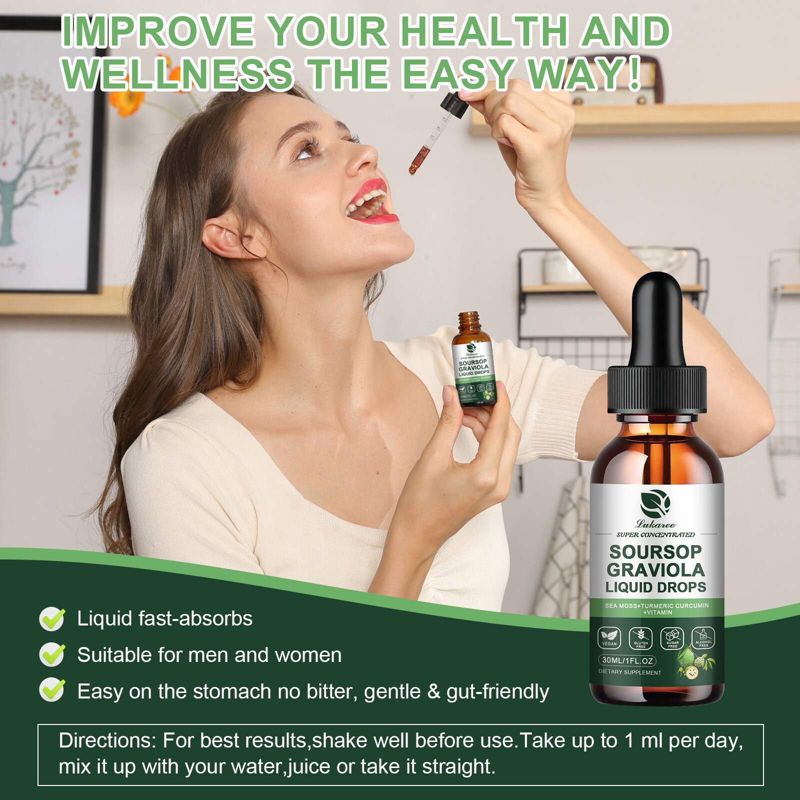 2X Soursop Graviola Liquid Drop for Cell Support & Regeneration, Immune Boost