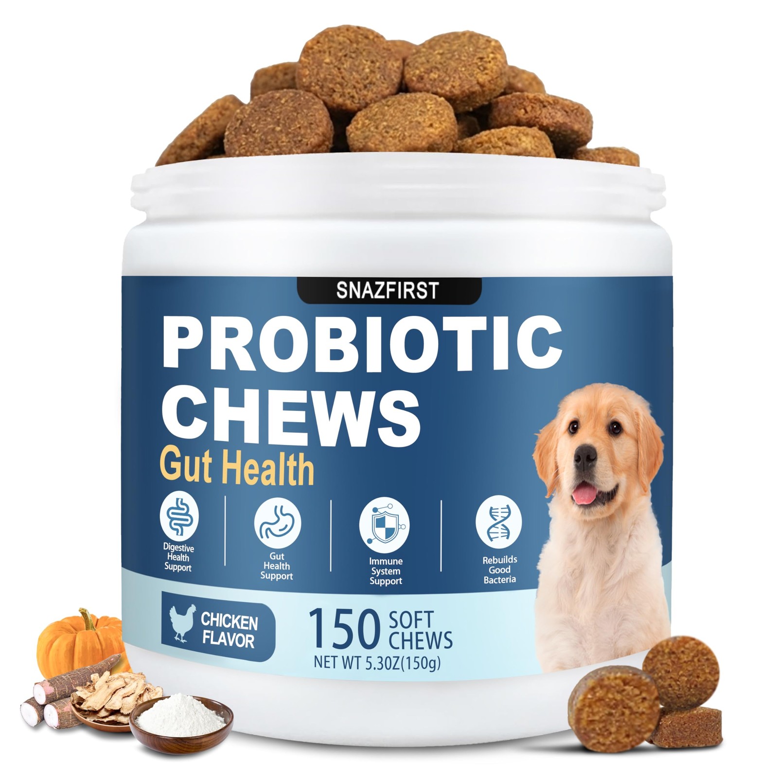 SnazFirst Probiotics for Dogs, Dog Chews 150 CHEW, Brown