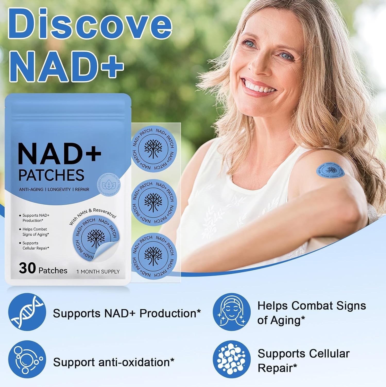 Innovative NAD+ Patches – 500mg NMN and Resveratrol for Age-Defying Support