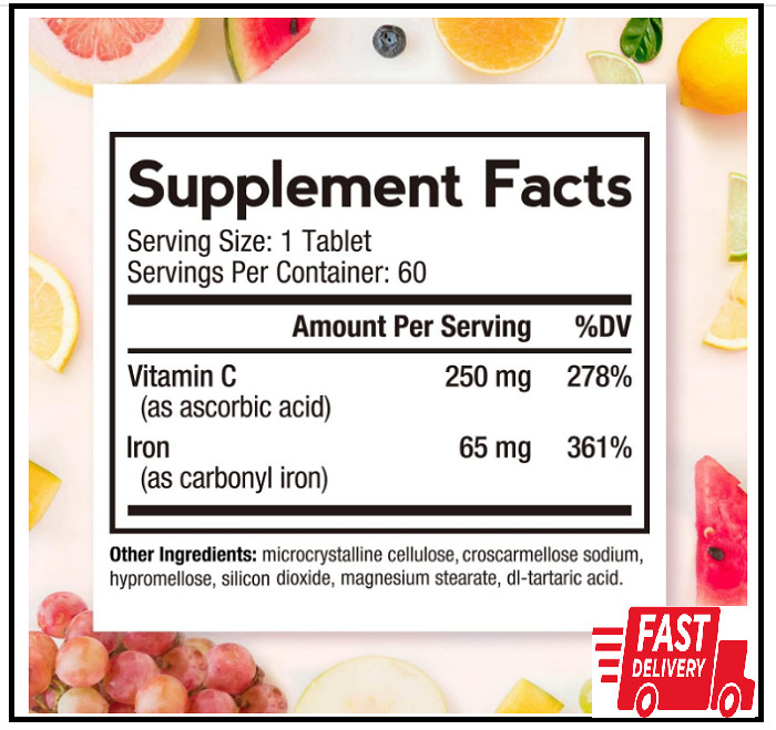 Iron Supplement 65 Mg with Vitamin C – Maximized Absorption & Stomach Friendly..