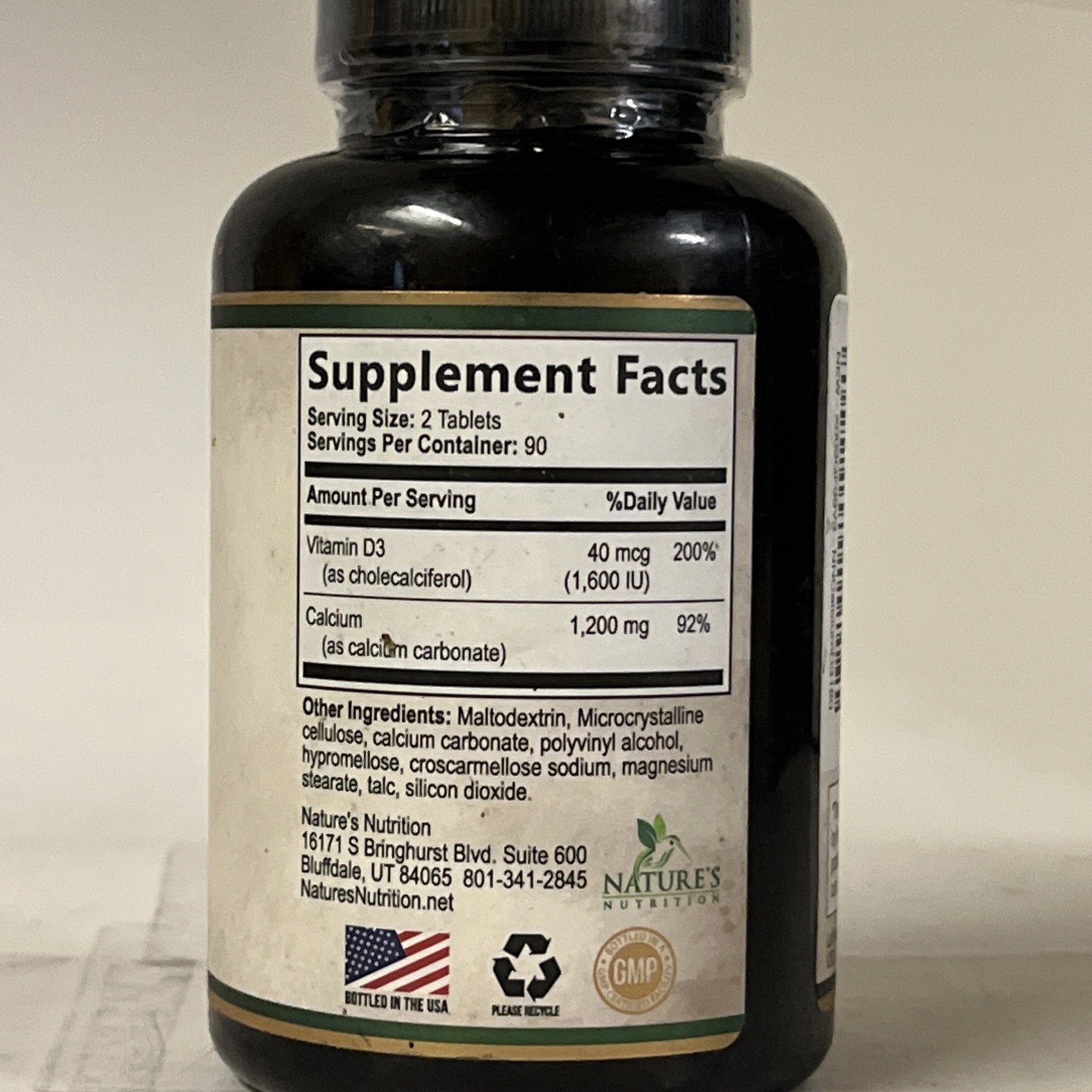 Natures Nutrition Calcium 1200mg 1600IU VitaminD3 Bone Strength Exp2/2027 180ct